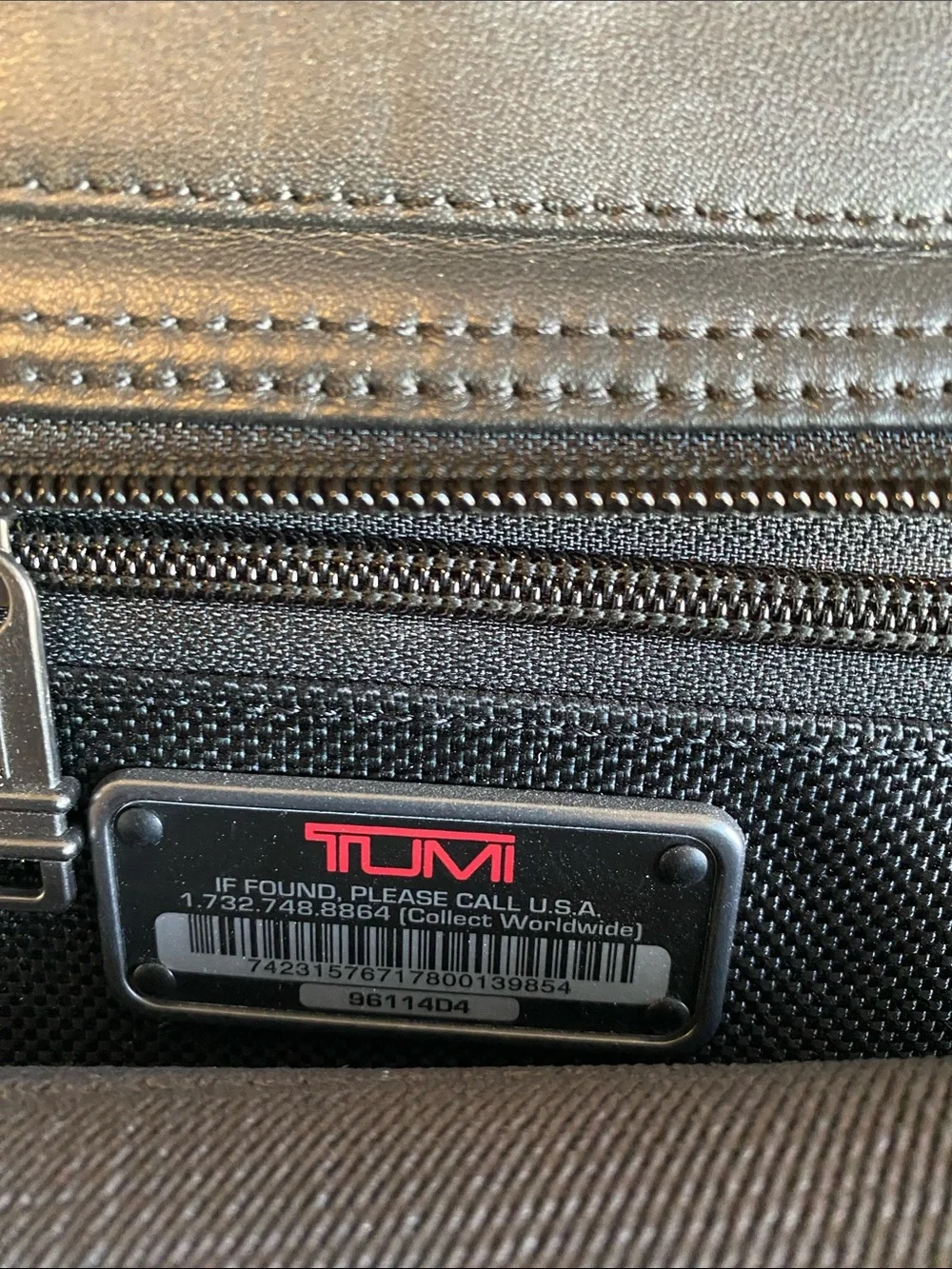 Tumi Black Leather Laptop Briefcase with Shoulder Strap
